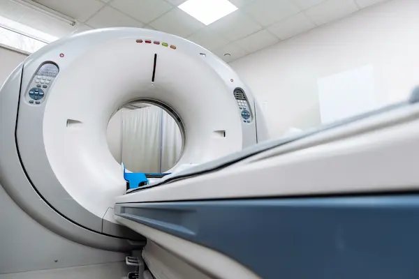 A closeup view of an MRI machine